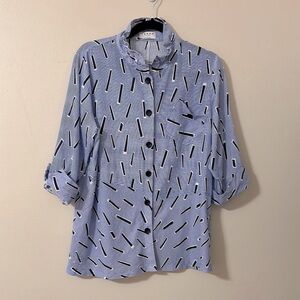 Terra SJ Apparel Women’s Wired Collar 3/4 Sleeve Button Down Top Sz Small